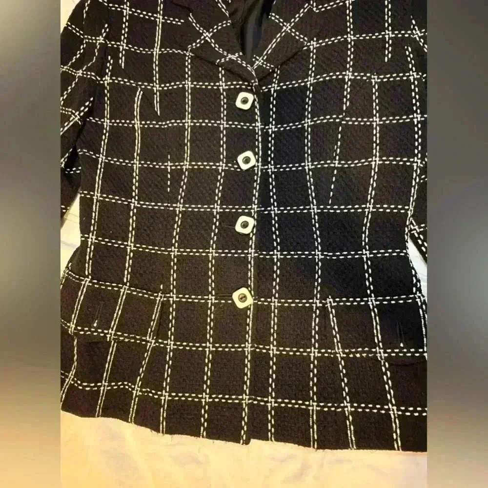 Women Moiselle Vintage Black Plaid Blazer/ Jacket- Wool - Picture 4 of 13